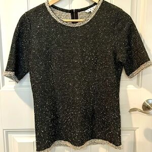 CAbi tweed top. Black/dark gray, with white trim. Size S